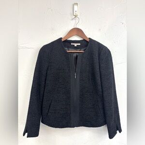 GAP Black Tweed Blazer Jacket Cropped Zip Short Metallic Office Extra‎ Small XS